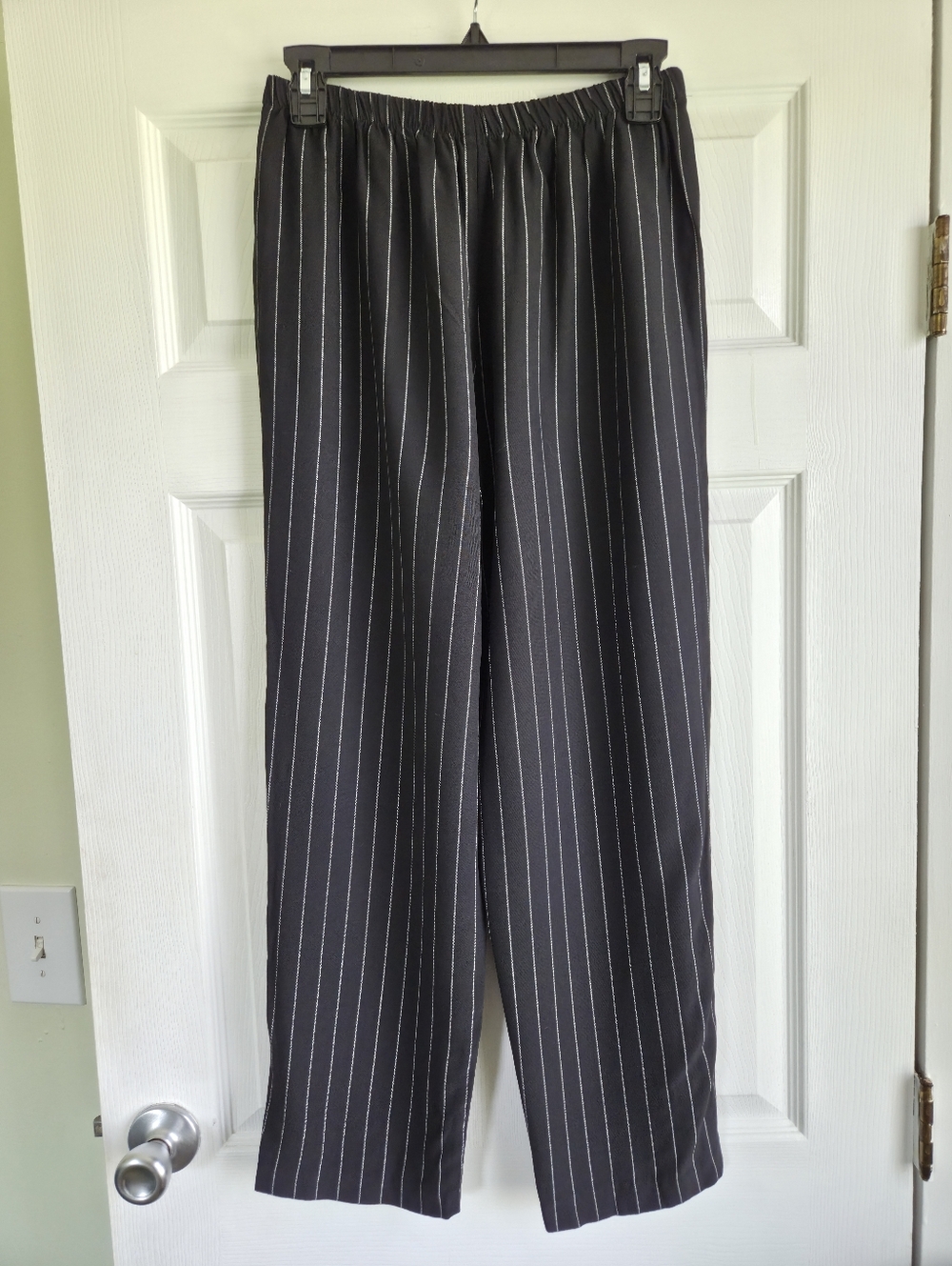 Women's Wide Leg Black Pinstripe Elastic Waist Pants Size S